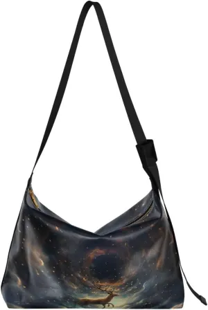 ALAZA Deer Space Universe Starry Women's Leather Hobo Handbag Shoulder Bag Crossbody Casual Large Tote Bag Purse