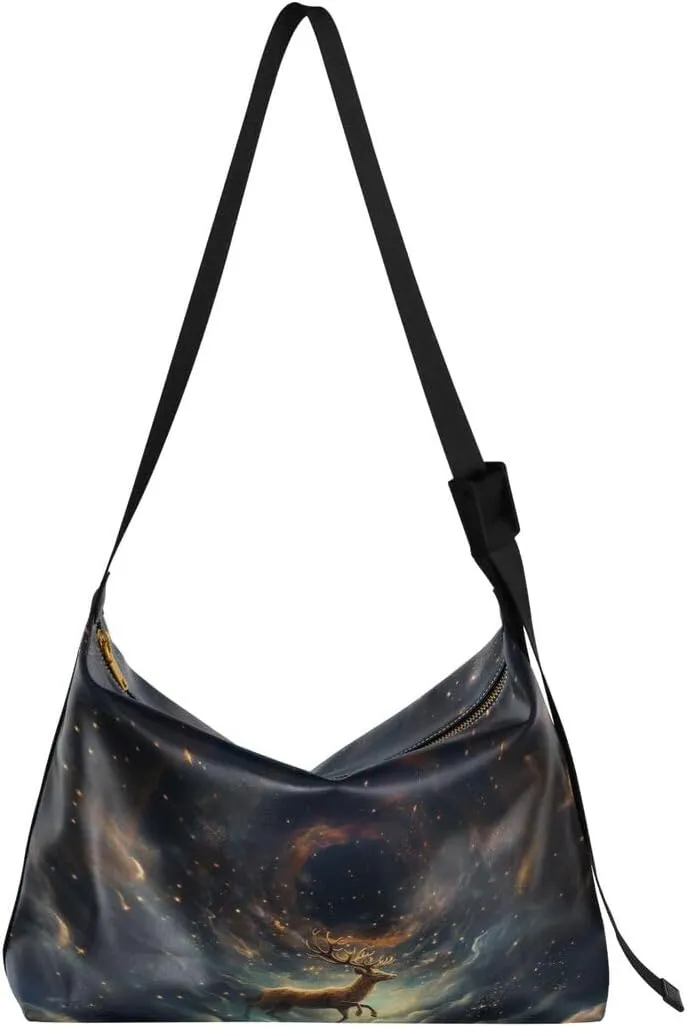 ALAZA Deer Space Universe Starry Women's Leather Hobo Handbag Shoulder Bag Crossbody Casual Large Tote Bag Purse