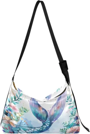 ALAZA Flower Mermaid Starfish Seashell Women's Leather Hobo Handbag Shoulder Bag Crossbody Casual Large Tote Bag Purse