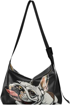 ALAZA Funny Bulldog French on Black Women's Leather Hobo Handbag Shoulder Bag Crossbody Casual Large Tote Bag Purse