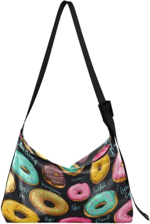 ALAZA Funny Donuts Black Butterfly Women's Leather Hobo Handbag Shoulder Bag Crossbody Casual Large Tote Bag Purse