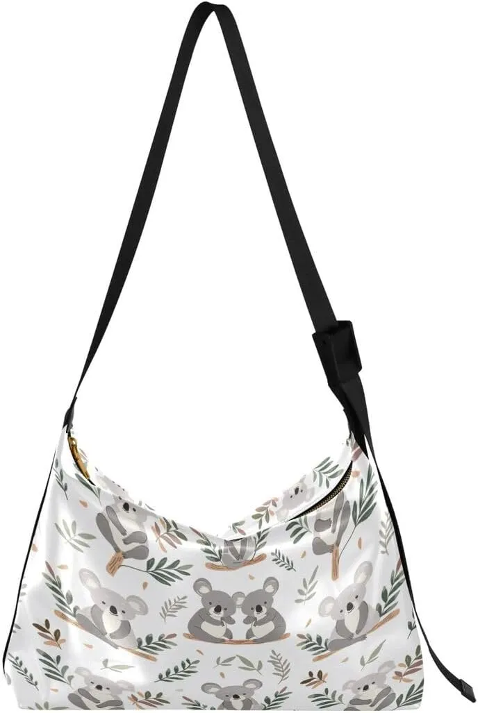ALAZA Funny Koala Leaves Butterfly Women's Leather Hobo Handbag Shoulder Bag Crossbody Casual Large Tote Bag Purse