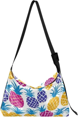 ALAZA Funny Pineapple Fruit Colored Butterfly Women's Leather Hobo Handbag Shoulder Bag Crossbody Casual Large Tote Bag Purse