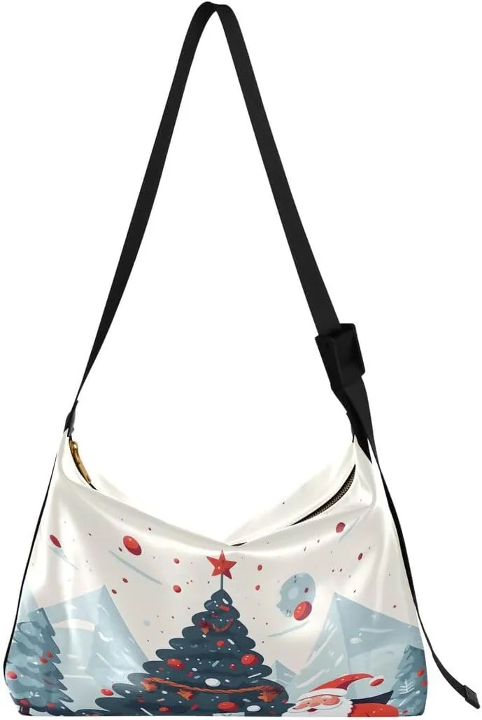 ALAZA Funny Santa Claus Pine Tree Star Women's Leather Hobo Handbag Shoulder Bag Crossbody Casual Large Tote Bag Purse