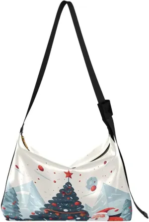 ALAZA Funny Santa Claus Pine Tree Star Women's Leather Hobo Handbag Shoulder Bag Crossbody Casual Large Tote Bag Purse