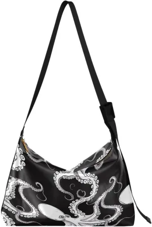 ALAZA Funny White Octopus Women's Leather Hobo Handbag Shoulder Bag Crossbody Casual Large Tote Bag Purse