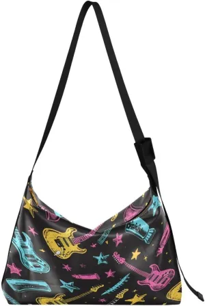 ALAZA Guitar Star Black Music Butterfly Women's Leather Hobo Handbag Shoulder Bag Crossbody Casual Large Tote Bag Purse