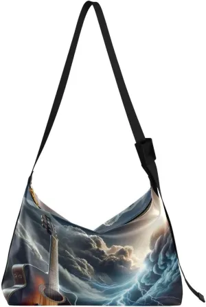 ALAZA Guitar with Thunder Cloud Music Women's Leather Hobo Handbag Shoulder Bag Crossbody Casual Large Tote Bag Purse