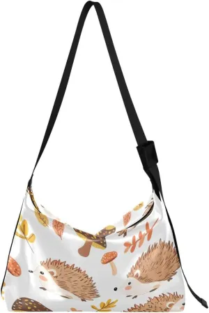 ALAZA Hedgehog Mushroom Leaves White Butterfly Women's Leather Hobo Handbag Shoulder Bag Crossbody Casual Large Tote Bag Purse