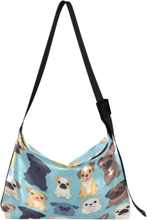 ALAZA Hipster Puppy Animal Dog Blue Butterfly Women's Leather Hobo Handbag Shoulder Bag Crossbody Casual Large Tote Bag Purse