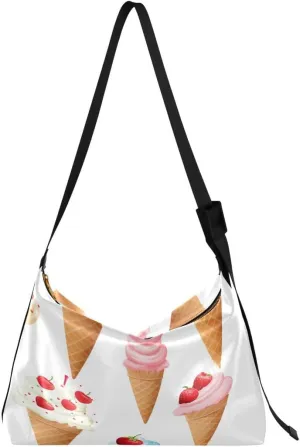 ALAZA Ice Cream Cherry Strawberry Summer Butterfly Women's Leather Hobo Handbag Shoulder Bag Crossbody Casual Large Tote Bag Purse