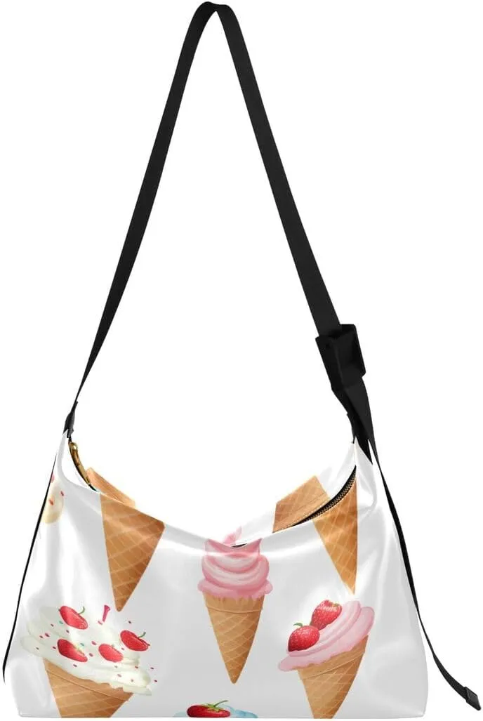 ALAZA Ice Cream Cherry Strawberry Summer Butterfly Women's Leather Hobo Handbag Shoulder Bag Crossbody Casual Large Tote Bag Purse