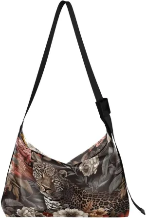 ALAZA Leopard Flower on Black Butterfly Women's Leather Hobo Handbag Shoulder Bag Crossbody Casual Large Tote Bag Purse