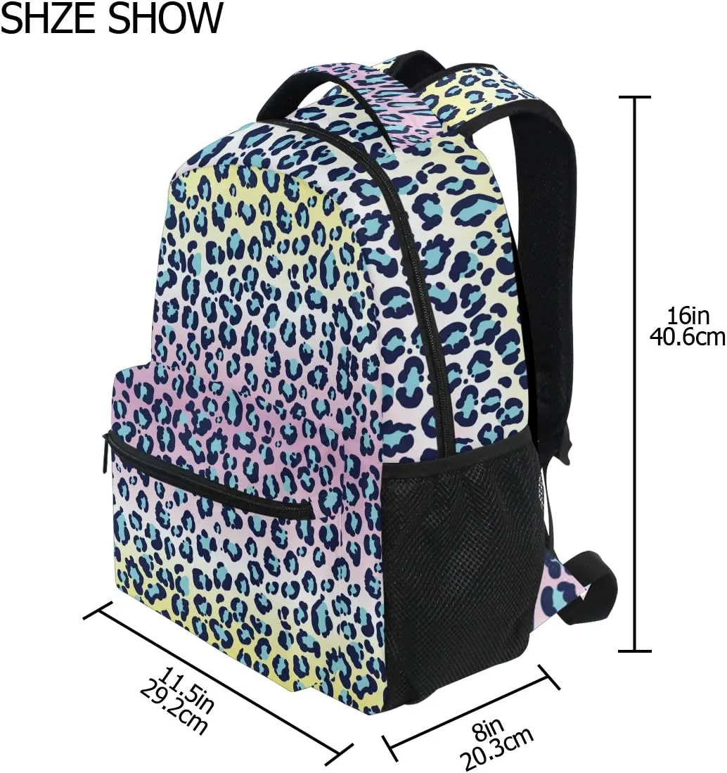 ALAZA Leopard Print Rainbow Color Geometric Stylish Large Backpack Personalized Laptop iPad Tablet Travel School Bag with Multiple Pockets
