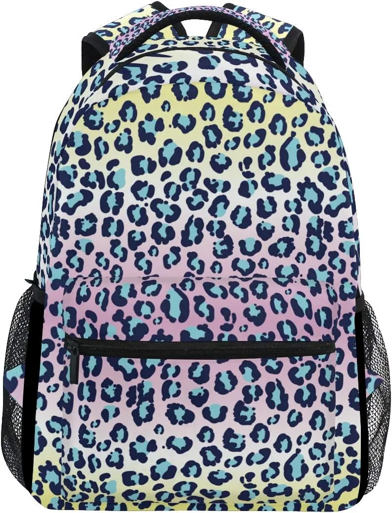 ALAZA Leopard Print Rainbow Color Geometric Stylish Large Backpack Personalized Laptop iPad Tablet Travel School Bag with Multiple Pockets