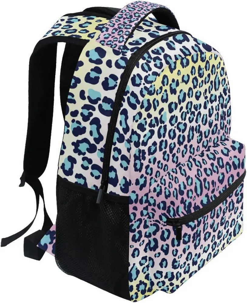 ALAZA Leopard Print Rainbow Color Geometric Stylish Large Backpack Personalized Laptop iPad Tablet Travel School Bag with Multiple Pockets