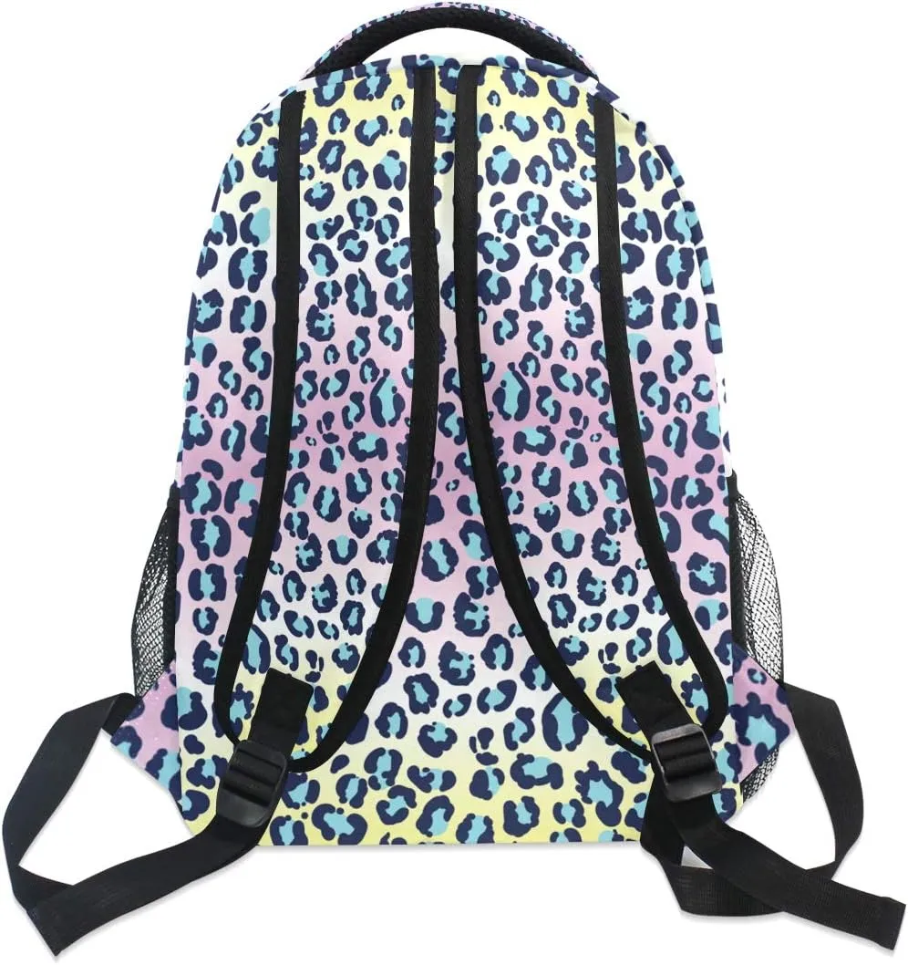 ALAZA Leopard Print Rainbow Color Geometric Stylish Large Backpack Personalized Laptop iPad Tablet Travel School Bag with Multiple Pockets