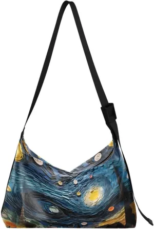 ALAZA Magic Starry Night House Women's Leather Hobo Handbag Shoulder Bag Crossbody Casual Large Tote Bag Purse