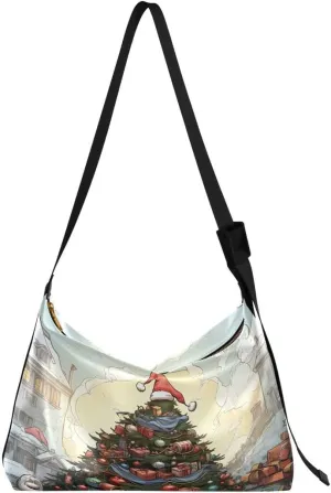 ALAZA Merry Christmas Castle House Women's Leather Hobo Handbag Shoulder Bag Crossbody Casual Large Tote Bag Purse