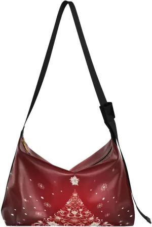 ALAZA Merry Christmas Star Snowflake Red Women's Leather Hobo Handbag Shoulder Bag Crossbody Casual Large Tote Bag Purse