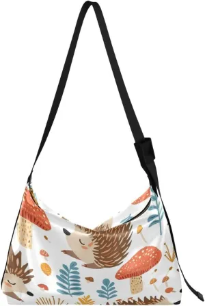 ALAZA Mushroom Hedgehog Leaf Butterfly Women's Leather Hobo Handbag Shoulder Bag Crossbody Casual Large Tote Bag Purse