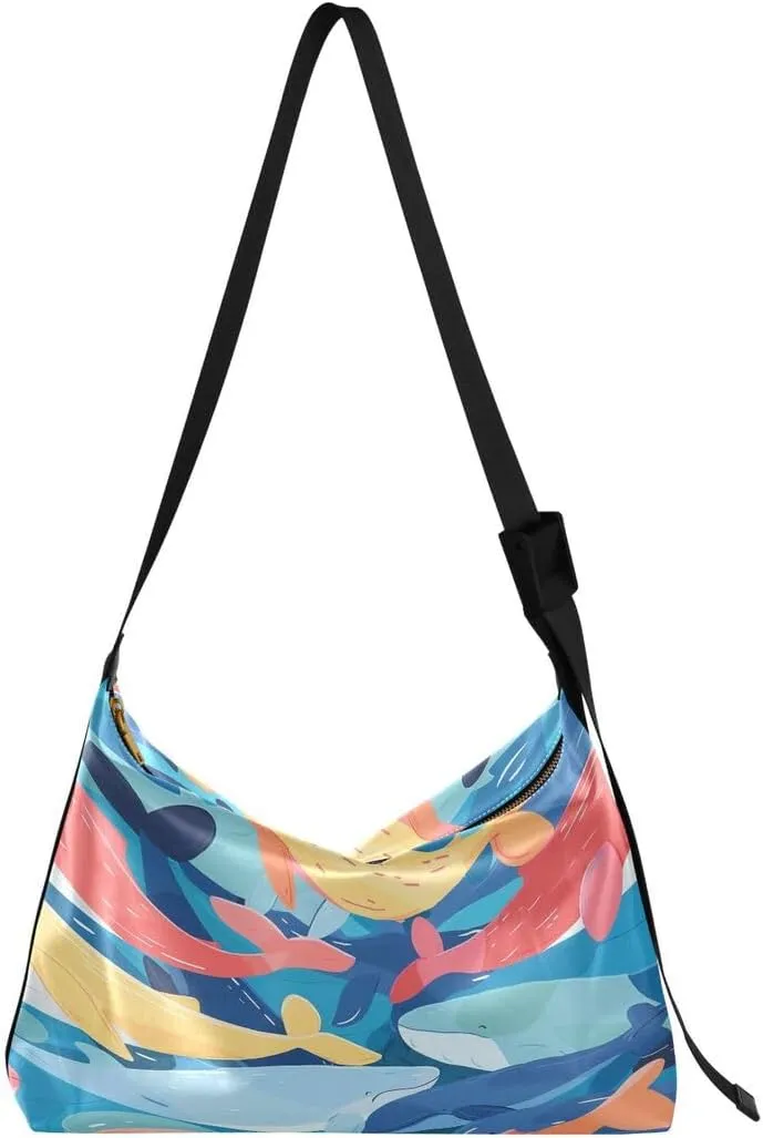 ALAZA Ocean Fish Whale Butterfly Women's Leather Hobo Handbag Shoulder Bag Crossbody Casual Large Tote Bag Purse
