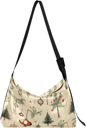 ALAZA Oil Painting Ball Snowflake Tree Merry Christmas Women's Leather Hobo Handbag Shoulder Bag Crossbody Casual Large Tote Bag Purse