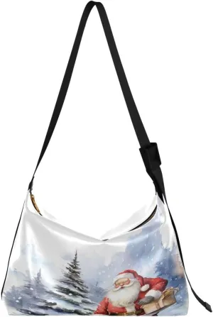 ALAZA Oil Painting Santa Claus Snow Women's Leather Hobo Handbag Shoulder Bag Crossbody Casual Large Tote Bag Purse