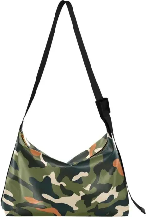 ALAZA Orange Green Camo Camouflage Women's Leather Hobo Handbag Shoulder Bag Crossbody Casual Large Tote Bag Purse