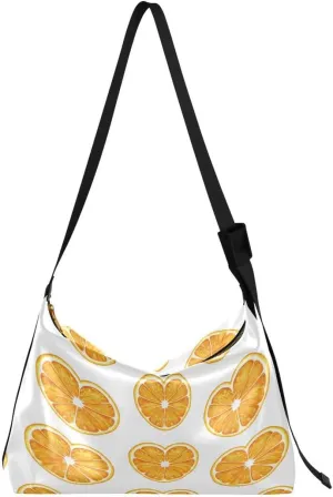 ALAZA Orange Lemon Heart White Butterfly Women's Leather Hobo Handbag Shoulder Bag Crossbody Casual Large Tote Bag Purse