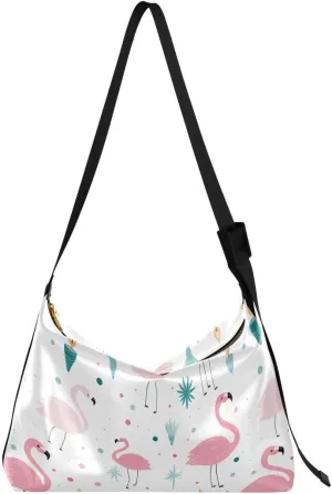 ALAZA Polka Dot Flamingo Bird Women's Leather Hobo Handbag Shoulder Bag Crossbody Casual Large Tote Bag Purse