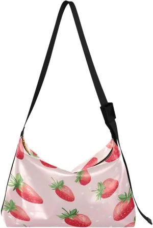 ALAZA Polka Dot Strawberry Fruit Women's Leather Hobo Handbag Shoulder Bag Crossbody Casual Large Tote Bag Purse