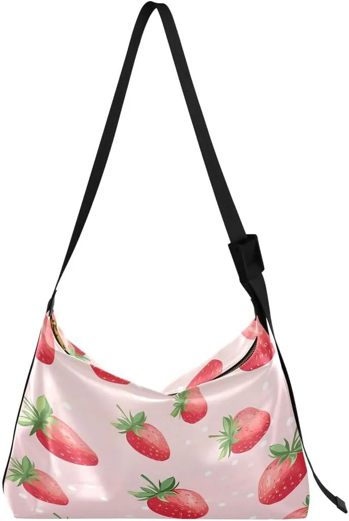 ALAZA Polka Dot Strawberry Fruit Women's Leather Hobo Handbag Shoulder Bag Crossbody Casual Large Tote Bag Purse