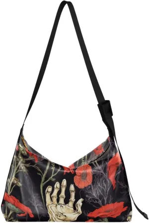 ALAZA Poppy Flower Hand Black Butterfly Women's Leather Hobo Handbag Shoulder Bag Crossbody Casual Large Tote Bag Purse
