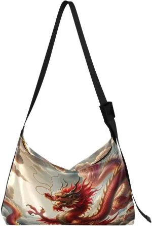ALAZA Red Chinese Dragon Coud Sky Women's Leather Hobo Handbag Shoulder Bag Crossbody Casual Large Tote Bag Purse