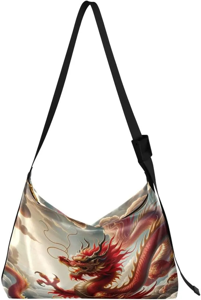 ALAZA Red Chinese Dragon Coud Sky Women's Leather Hobo Handbag Shoulder Bag Crossbody Casual Large Tote Bag Purse