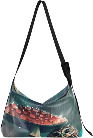 ALAZA Red Mushroom Owl Women's Leather Hobo Handbag Shoulder Bag Crossbody Casual Large Tote Bag Purse