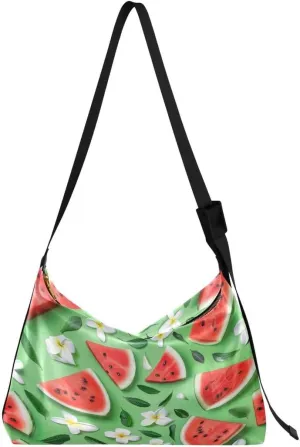 ALAZA Red Watermelon Leaf Blossom Butterfly Women's Leather Hobo Handbag Shoulder Bag Crossbody Casual Large Tote Bag Purse