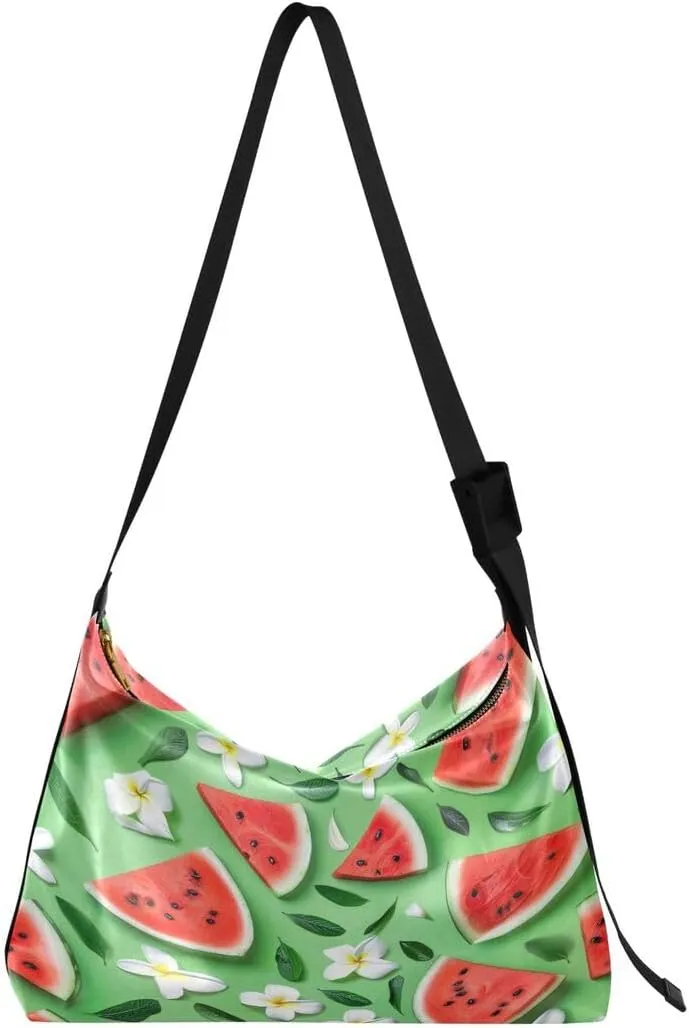 ALAZA Red Watermelon Leaf Blossom Butterfly Women's Leather Hobo Handbag Shoulder Bag Crossbody Casual Large Tote Bag Purse