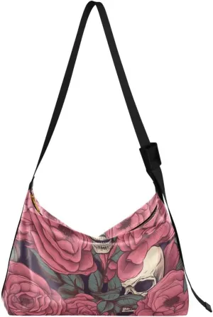 ALAZA Rose Leaf Blossom Skull Butterfly Women's Leather Hobo Handbag Shoulder Bag Crossbody Casual Large Tote Bag Purse