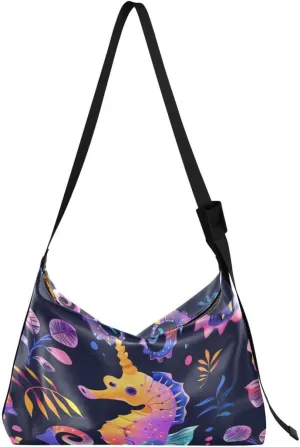 ALAZA Seahorse Leaves Black Butterfly Women's Leather Hobo Handbag Shoulder Bag Crossbody Casual Large Tote Bag Purse