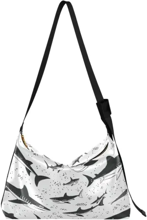 ALAZA Shark Black White Women's Leather Hobo Handbag Shoulder Bag Crossbody Casual Large Tote Bag Purse