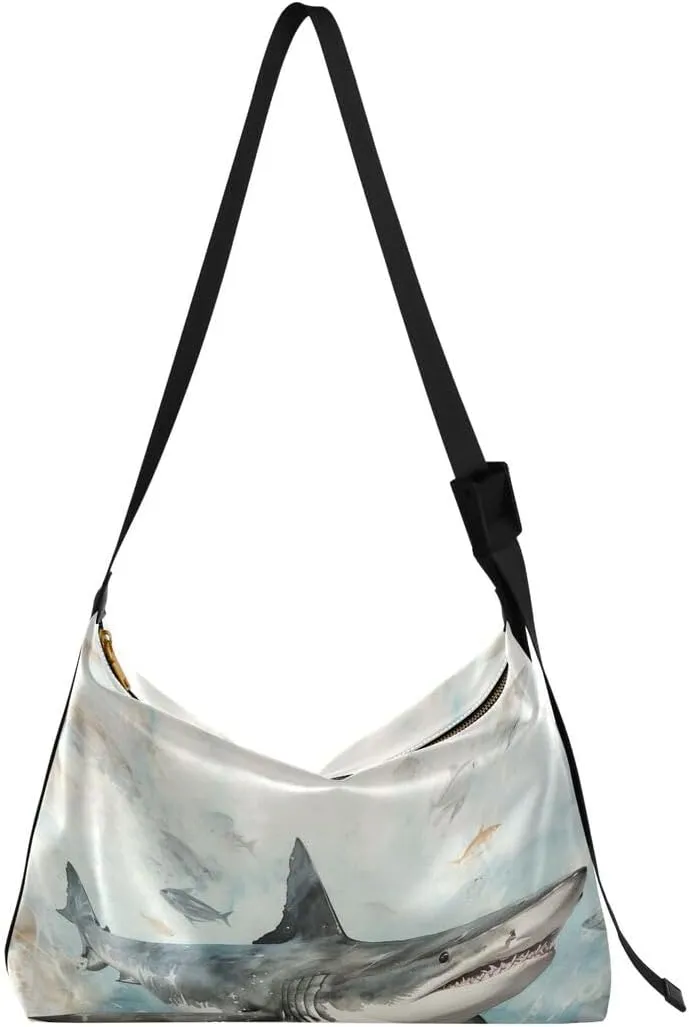ALAZA Shark Flying Women's Leather Hobo Handbag Shoulder Bag Crossbody Casual Large Tote Bag Purse