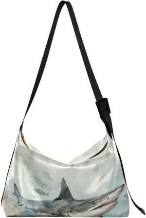 ALAZA Shark Flying Women's Leather Hobo Handbag Shoulder Bag Crossbody Casual Large Tote Bag Purse