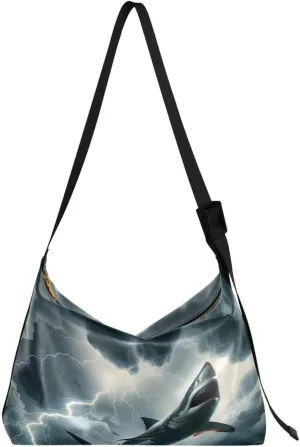 ALAZA Shark Thunderstorm Ocean Cloud Women's Leather Hobo Handbag Shoulder Bag Crossbody Casual Large Tote Bag Purse