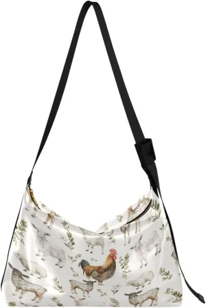 ALAZA Sheep Flower Rooster Butterfly Women's Leather Hobo Handbag Shoulder Bag Crossbody Casual Large Tote Bag Purse