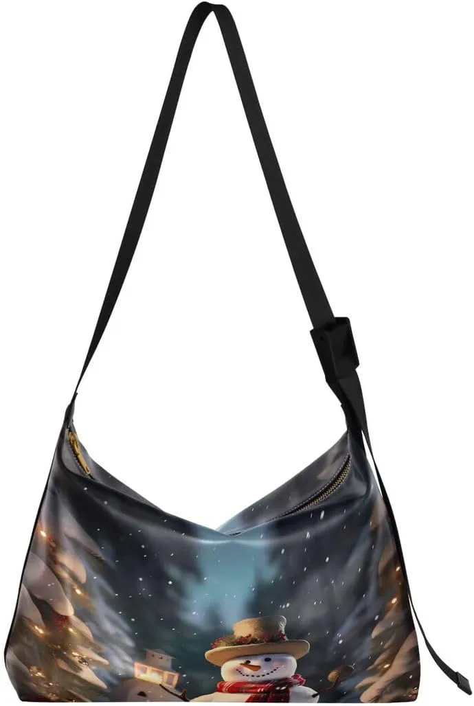 ALAZA Snowman Snowflake Snow Winter Snow Women's Leather Hobo Handbag Shoulder Bag Crossbody Casual Large Tote Bag Purse