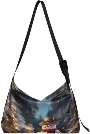 ALAZA Snowman Snowflake Snow Winter Snow Women's Leather Hobo Handbag Shoulder Bag Crossbody Casual Large Tote Bag Purse