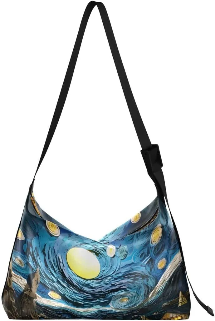 ALAZA Starry Night Castle Women's Leather Hobo Handbag Shoulder Bag Crossbody Casual Large Tote Bag Purse