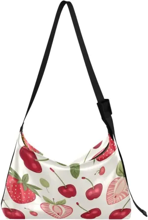 ALAZA Strawberry Cherry Leaf Butterfly Women's Leather Hobo Handbag Shoulder Bag Crossbody Casual Large Tote Bag Purse